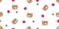 bear polar seamless pattern apple fruit teddy paw footprint cartoon vector tile background