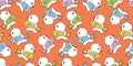 Bear polar seamless pattern catch fish running vector teddy cartoon gift wrapping paper tile background repeat wallpaper doodle sc