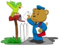 Bear postman trying to put letter to mailbox