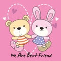 Bear and rabbit with love background
