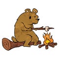 Bear roasting marshmallows.