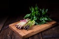 Bear`s garlic with white and green asparagus Royalty Free Stock Photo