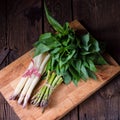 Bear`s garlic with white and green asparagus Royalty Free Stock Photo