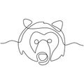 Bear`s head continuous one line drawing. Danger big animal with angry expression isolated on white background. Fury bear head,