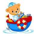 Bear sailor on boat cartoon vector illustration Royalty Free Stock Photo