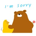 Bear say sorry to duck cartoon Royalty Free Stock Photo