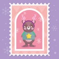 Bear with scarf horns and sweater merry christmas stamp