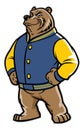 Bear school mascot wearing varsity jacket