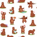 Bear seamless pattern, cartoon cute animal, repeat pattern, ornament print texture, design, cartoon style vector