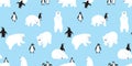 Bear seamless pattern polar bear vector penguin Christmas scarf isolated cartoon illustration tile background repeat wallpaper