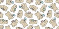 Bear seamless pattern polar bear Boba milk tea vector bubble milk tea cartoon scarf isolated repeat wallpaper tile background text