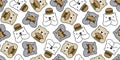 Bear seamless pattern polar bear vector hamburger cartoon scarf isolated repeat wallpaper tile background doodle illustration desi