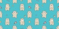 Bear seamless pattern vector polar bear teddy happy mushroom forest isolated background wallpaper