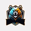 Bear with shield mascot logo design modern illustration vector Royalty Free Stock Photo