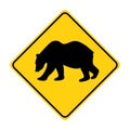 Bear silhouette animal traffic sign yellow vector Royalty Free Stock Photo