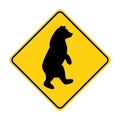 Bear silhouette animal traffic sign yellow vector Royalty Free Stock Photo