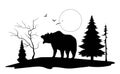 Bear silhouette in forest Royalty Free Stock Photo
