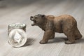 Bear With Silver Ethereum Cryptocurrency. Bear Market Wall Street Financial Concept.