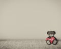 Bear siting on the floor with heart. 3d render