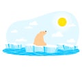 Bear sitting sea, iceberg animal, arctic white polar animal, ocean ice, global warming, design, cartoon style vector Royalty Free Stock Photo
