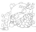 A bear sleeping in the den with indoor chine coloring for kids