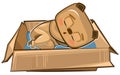 The Bear sleeps in a cardboard box. A pet as a gift or a homeless person. Childrens illustration. The cute animal fell