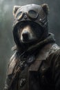 Bear soldier in old military uniform. Generative AI