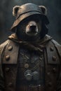 Bear soldier in old military uniform. Generative AI