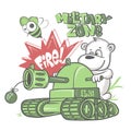 Bear soldier in a tank, kids shirt print design