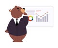 Bear Staff or Office Employee in Tie and Suit Making Finance Presentation Vector Illustration