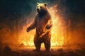 bear standing defiantly in the midst of blazing fire, refusing to be cowed Royalty Free Stock Photo