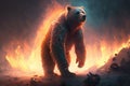 bear standing defiantly in the midst of blazing fire, refusing to be cowed Royalty Free Stock Photo