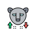 Bear, stock market, finance trade flat color line icon.