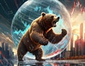 bear, striving to dominate the financial market, seeks to burst the bubble, AI generated Royalty Free Stock Photo