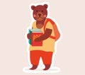 Bear student with backpack and books