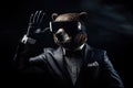 Bear In Suit And Virtual Reality On Black Background