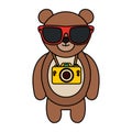 bear with summer sunglasses and photographic camera