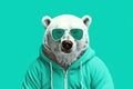 Bear With Sunglasses A Sweatshirt Mint Green Background