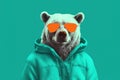 Bear With Sunglasses A Sweatshirt Mint Green Background