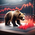 Bear surrounded by charts depicting crypto trading concept