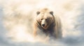 Bear surrounded by a cloud of cream smoke, exuding a sense of tranquility and wonder