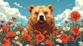 Majestic Brown Bear Amidst Vibrant Wildflowers Royalty Free Stock Photo