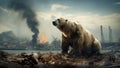 Bear survival in Arctic. Concept of environmental pollution and the death of wild animals. Climate change. Global