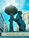 The bear symbol of Madrid. Statue of the Bear and the Strawberry Tree Oso y el Madrono in Puerta del Sol Square in Madrid Spain