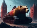 a bear on a tank destroys the city.