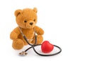 Bear Toy And Stethoscope. Pediatrics Medical Concept Isolated White