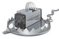 Bear Trap with ASIC bitcoin miner, 3D rendering