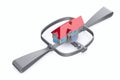 Bear trap and house on white background. Isolated 3D illustration