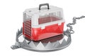 Bear Trap with pet travel plastic cage, 3D rendering Royalty Free Stock Photo