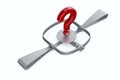 Bear trap and question on white background. Isolated 3D illustration Royalty Free Stock Photo
